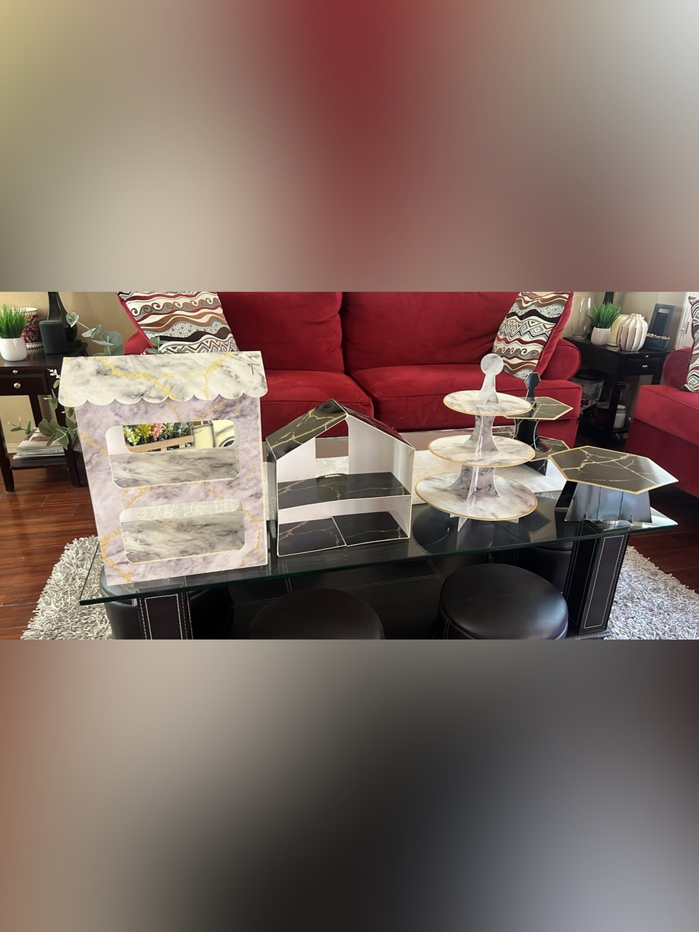Candy Bar ..:Marble-Pattern Two-Tier Display Shelf - Black & White